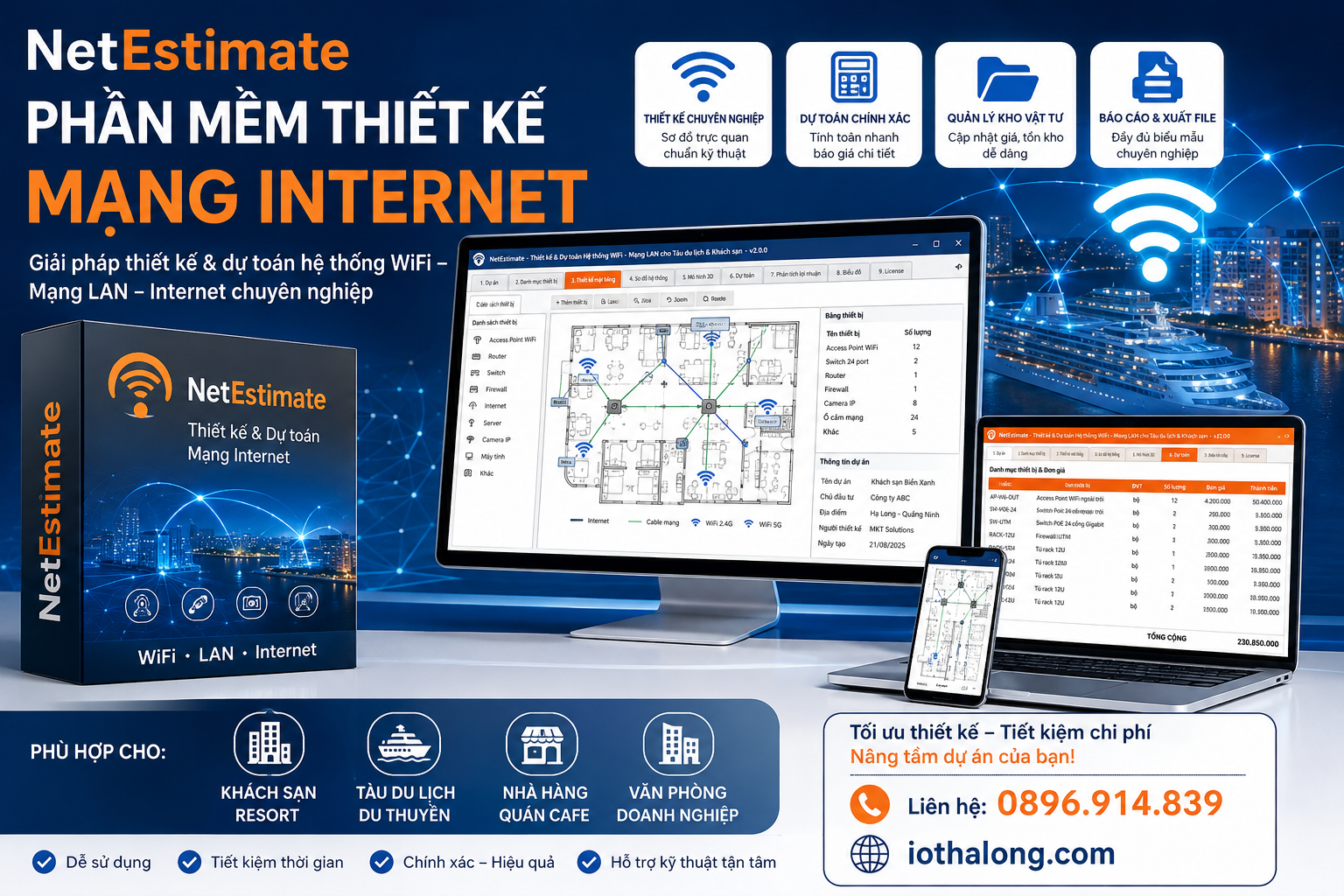 Phần mềm thiết kế Internet/hệ thống Lan cho các công trình-NetEstimate